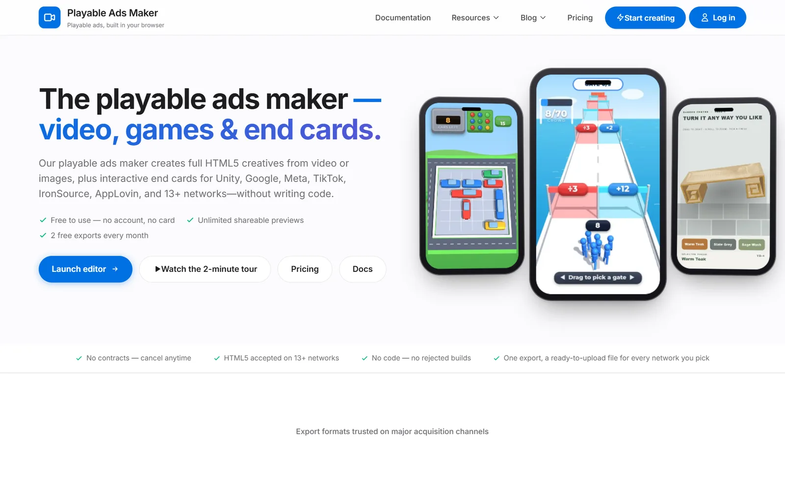 Playable Ads Maker home page on desktop